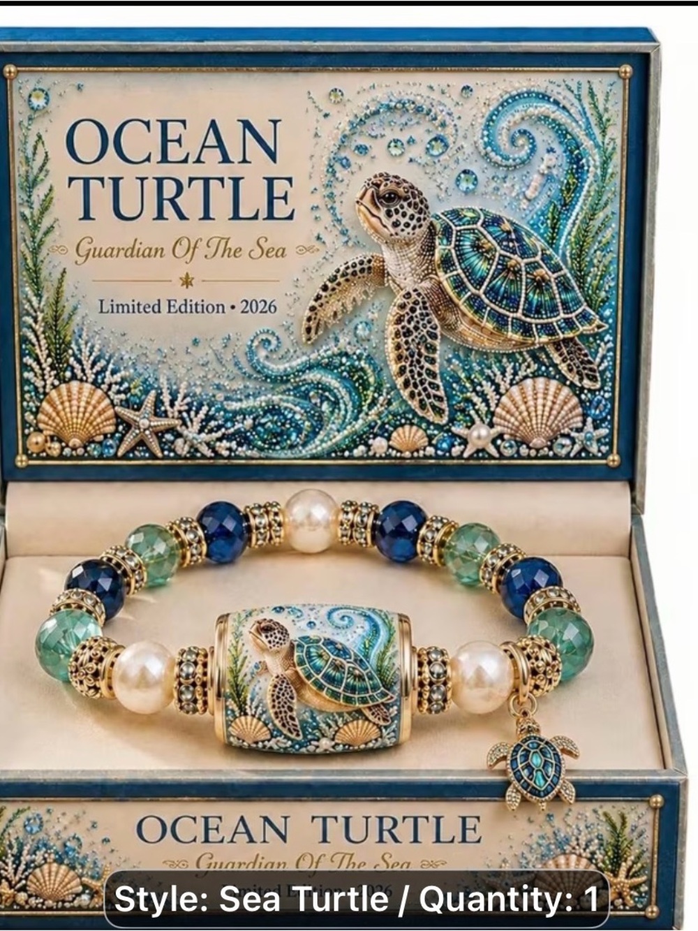 Sea Turtle Bracelet - Blue & Green Beaded Jewelry